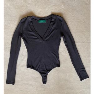 Grey V-Neck Bodysuit